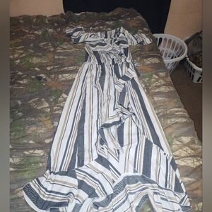 Blush Striped Dress with Black and Tan Accents